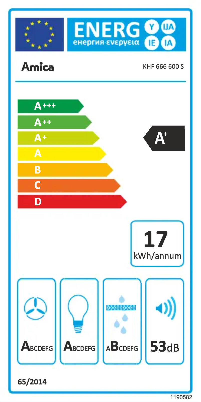 Page 1 of the manual Energy Label Amica KHF 666 600 S