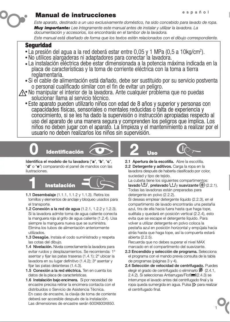Page 1 de la notice Manuel utilisateur Fagor FE 9214