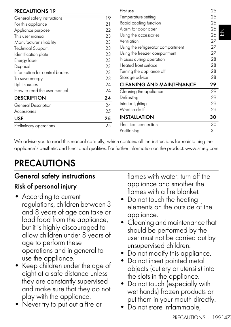 Page 1 de la notice Brochure Smeg FAB28RDMM5