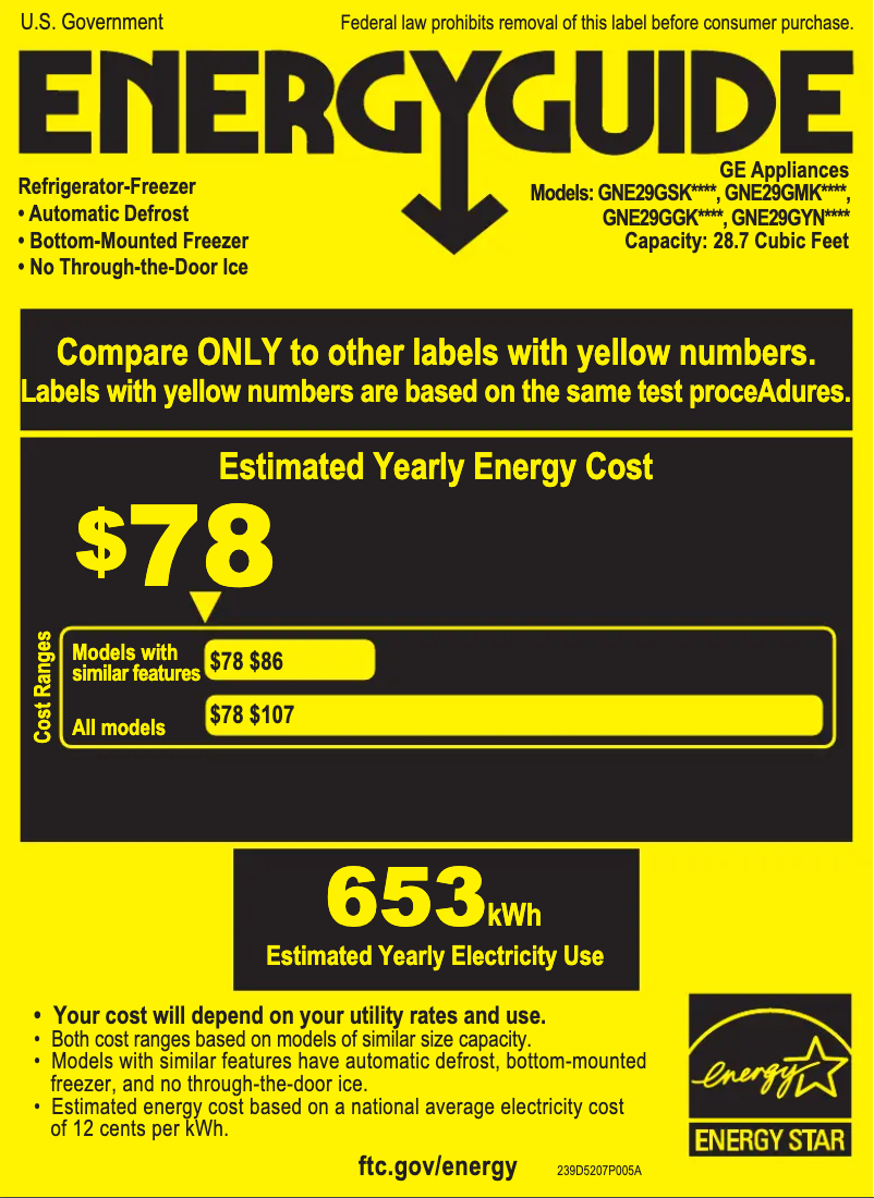 Página 1 del manual Etiqueta energética GE GNE29GYNFS