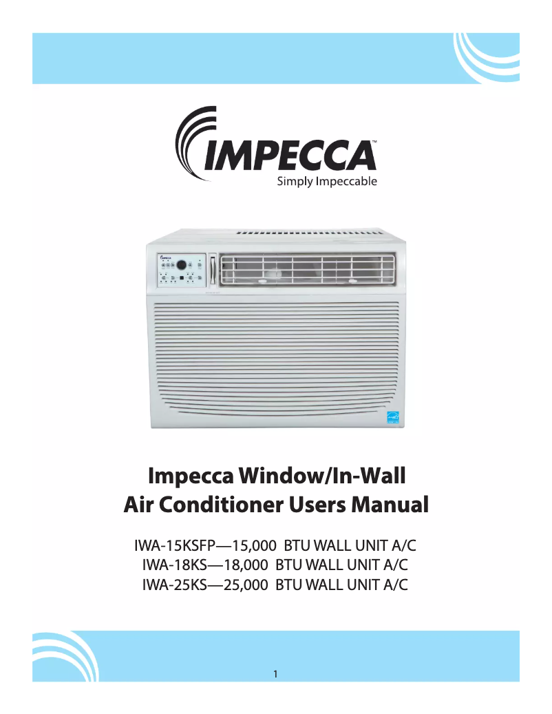 Page 1 of the manual User Manual Impecca MN-IWA25KS