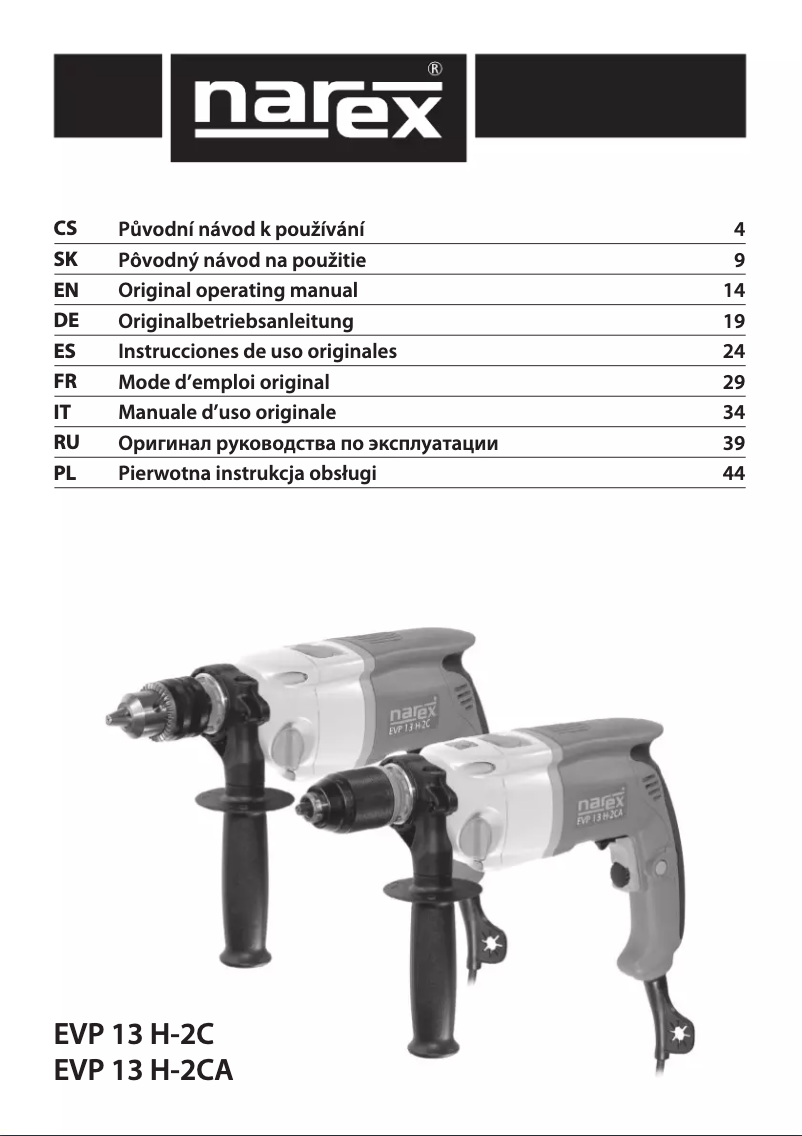 Page 1 of the manual User Manual Narex EVP 13 H-2CA