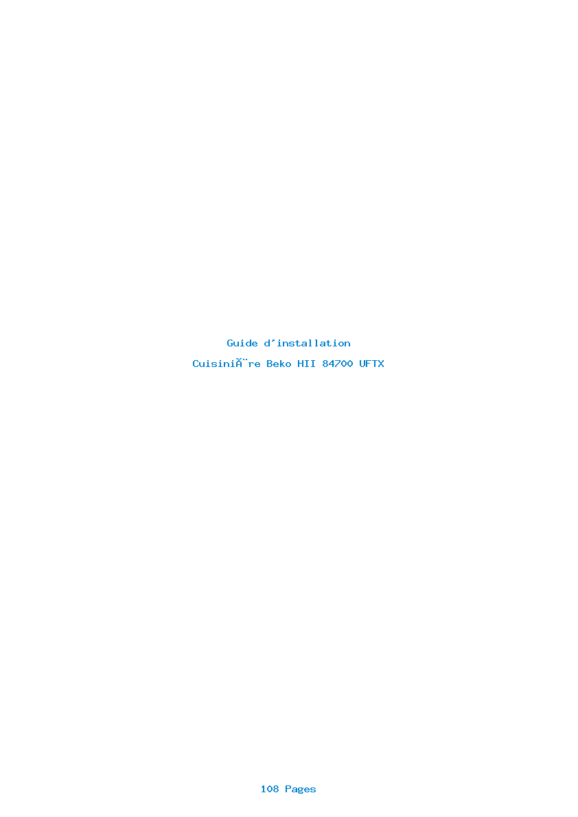 Page 1 de la notice Guide d'installation Beko HII 84700 UFTX