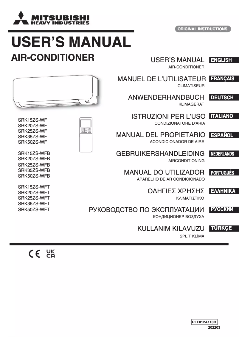 Página 1 del manual Manual de usuario Mitsubishi SRK25ZS-WFB