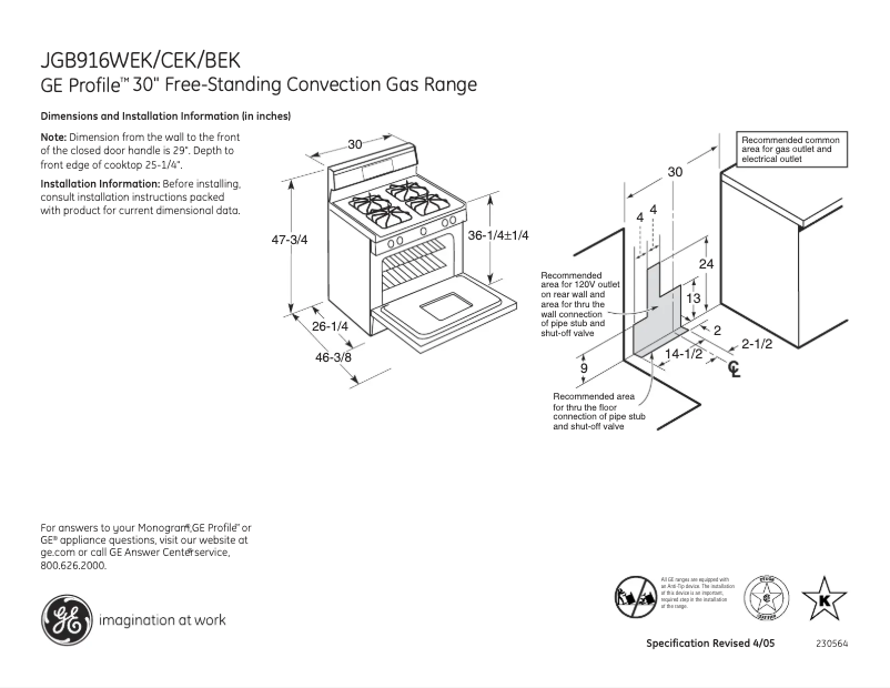 Page 1 de la notice Fiche technique GE Profile JGB916CEKCC