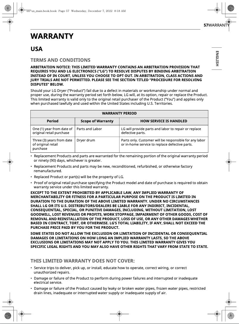 Página 1 del manual Información de garantía LG DLGX6501W