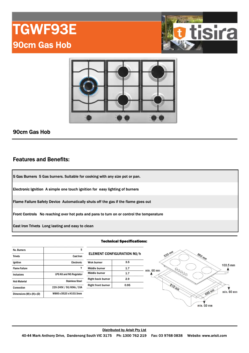 Página 1 del manual Ficha técnica Tisira TGWF93E
