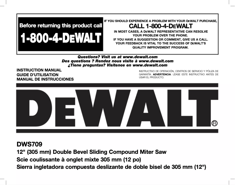 Page 1 de la notice Manuel utilisateur DeWalt DWS709