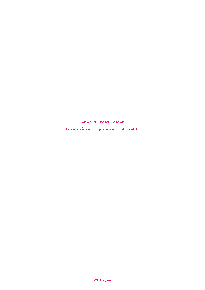 Page 1 de la notice Guide d'installation Frigidaire LFGF3054TD