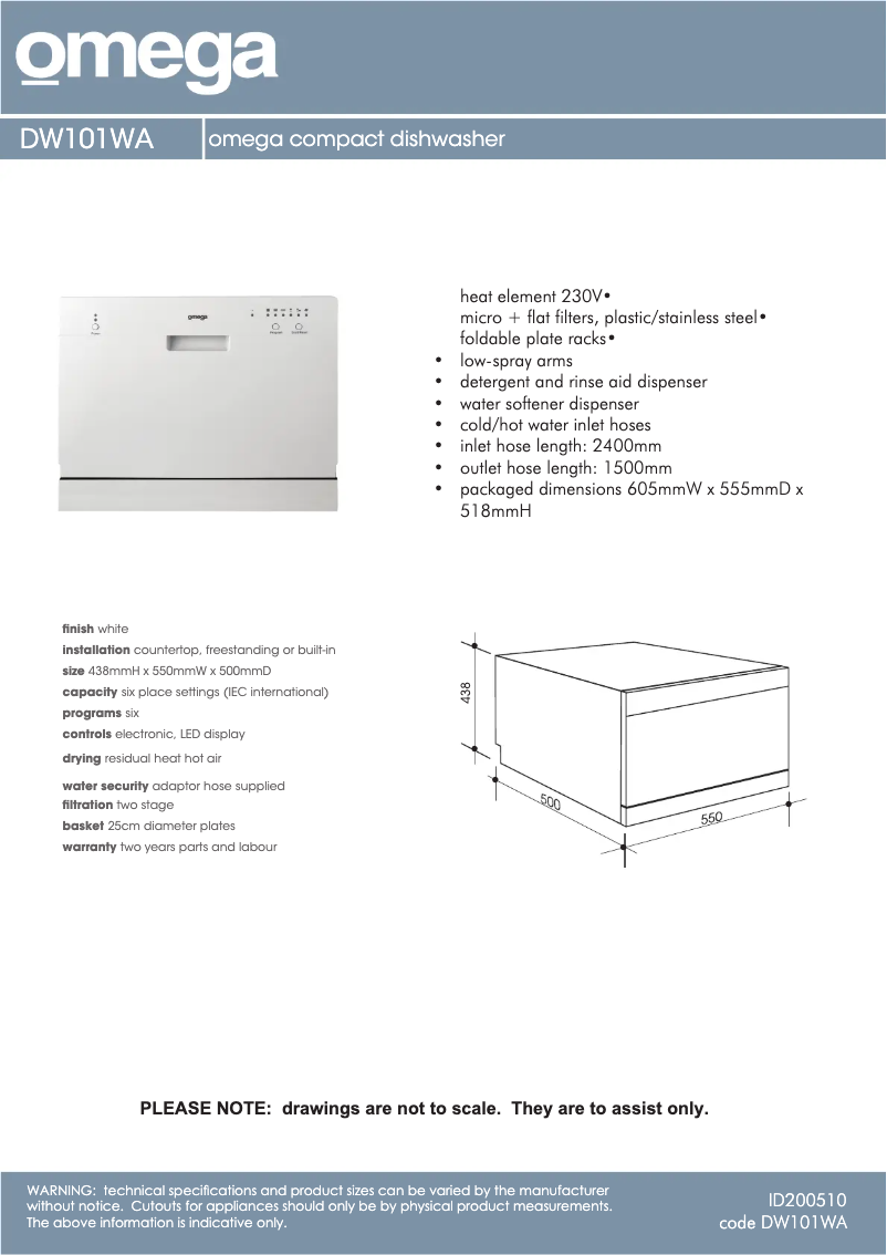 Page 1 of the manual Technical Sheet Omega DW101WA