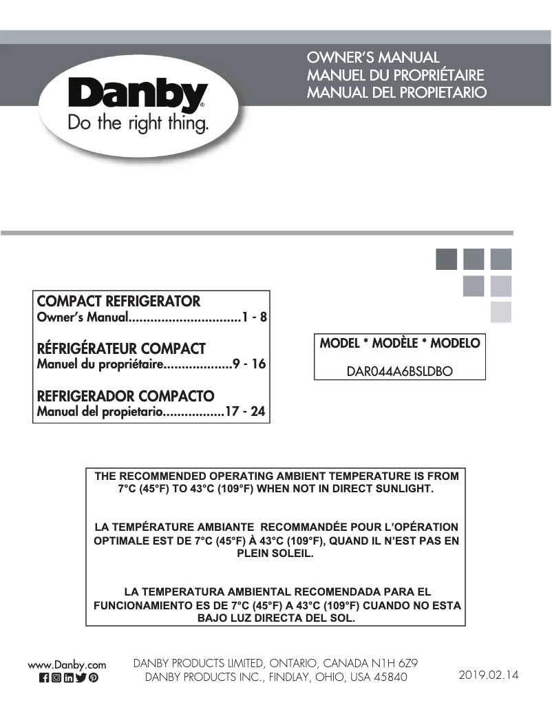Page 1 de la notice Manuel utilisateur Danby DAR044A6BSLDBO