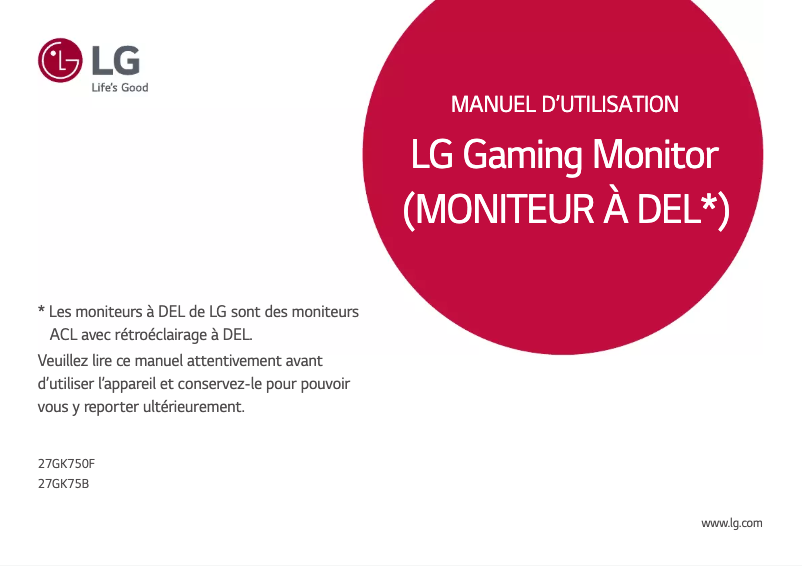 Page 1 de la notice Manuel utilisateur LG 27GK750F-B