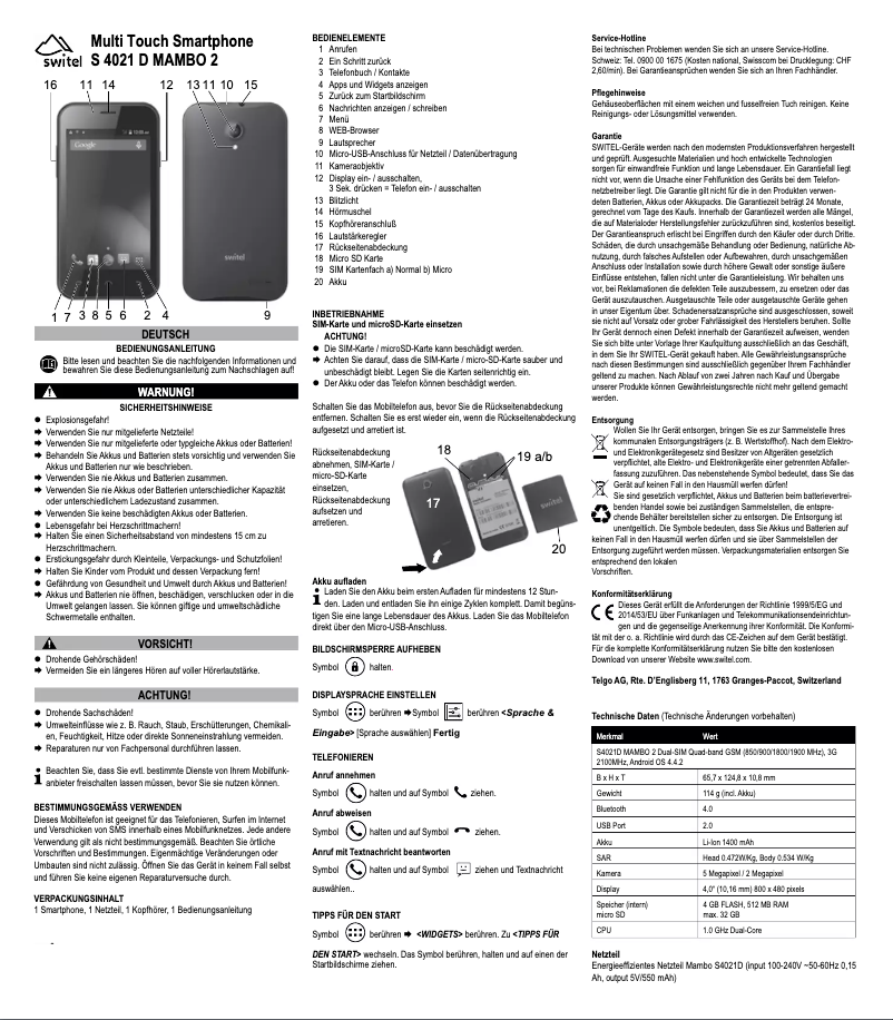 Page 1 de la notice Manuel utilisateur Switel S4021D