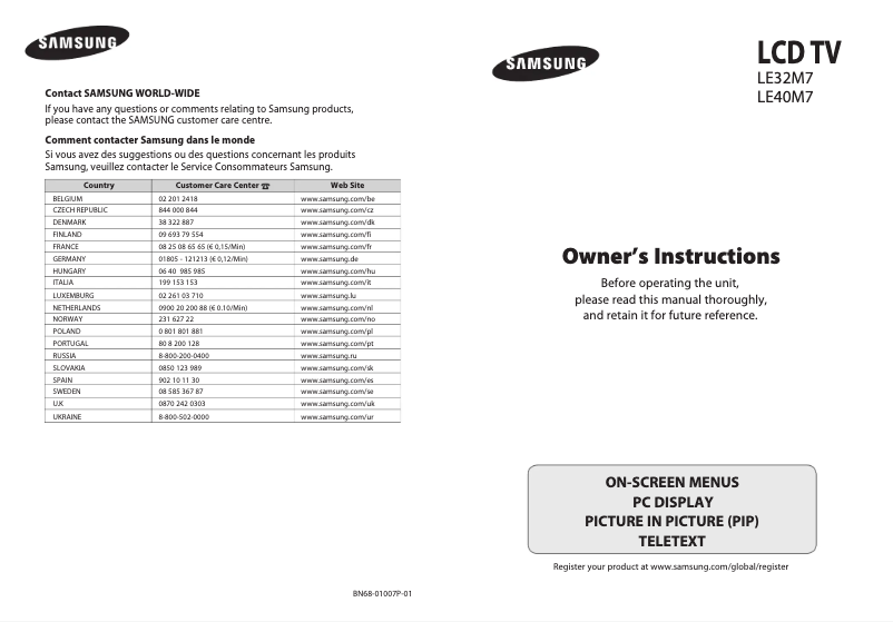 Página 1 del manual Manual de usuario Samsung LE40M73BD