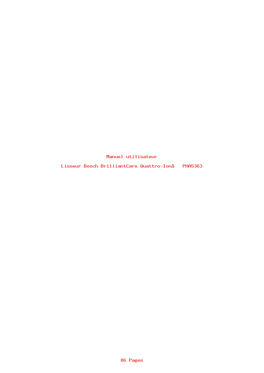 Page 1 de la notice Manuel utilisateur Bosch BrilliantCare Quattro-Ion PHA5363