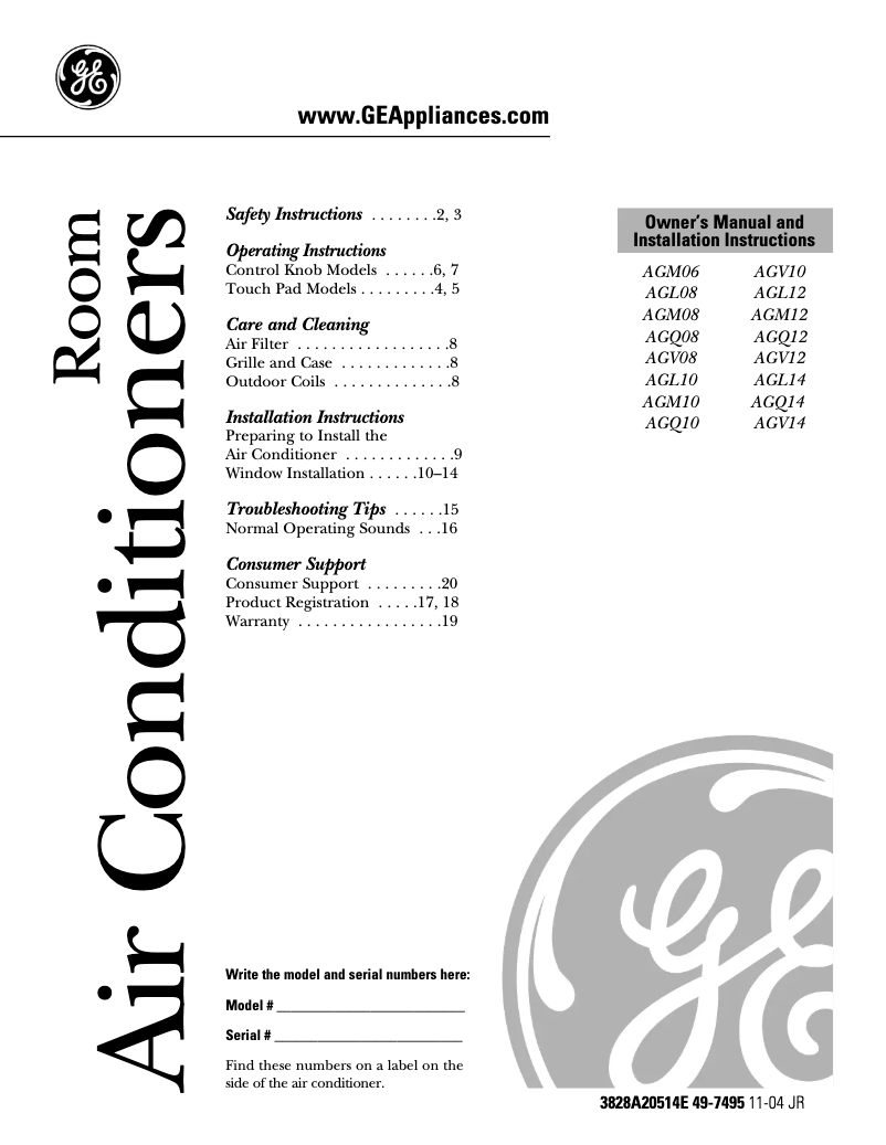 Page 1 de la notice Guide d'installation GE AGQ12DC