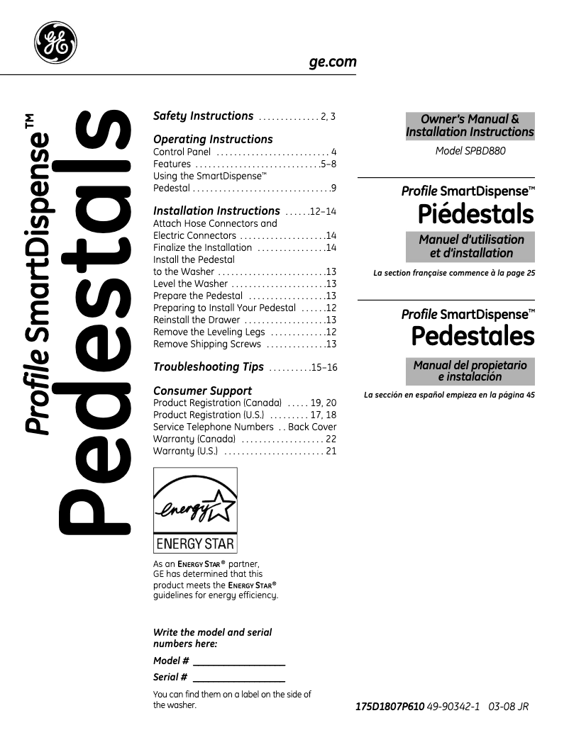 Image de la première page du manuel de l'appareil Profile SPBD880JMV