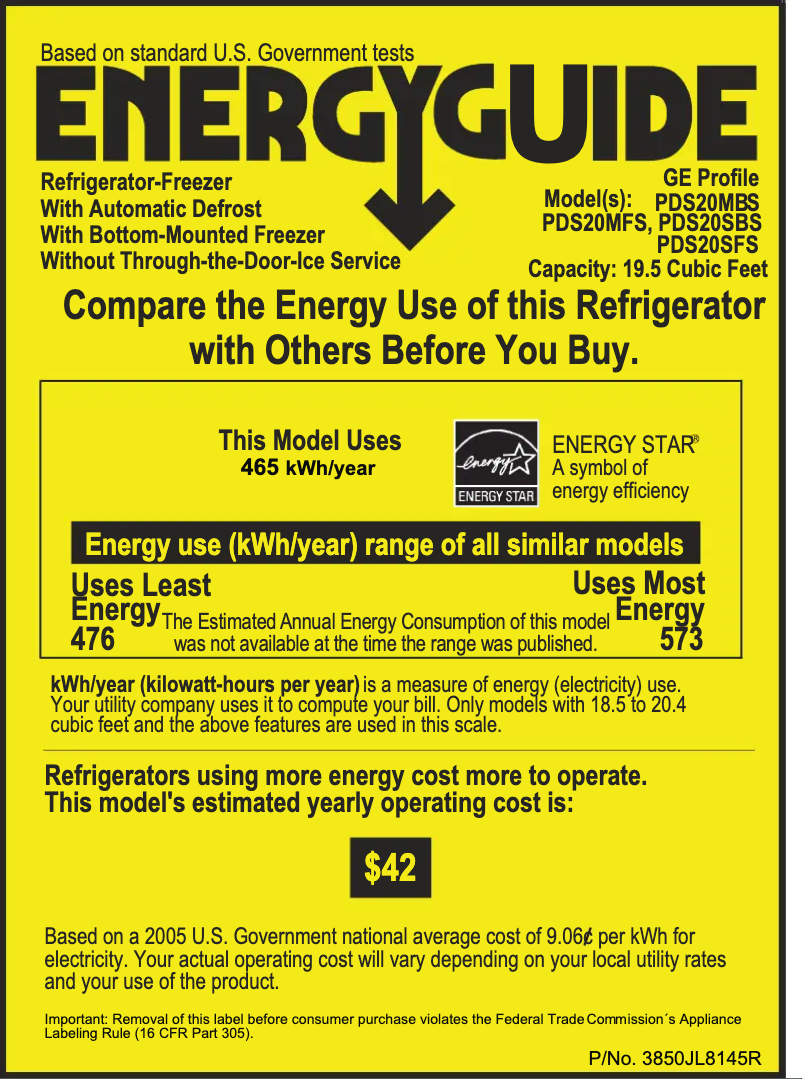 Página 1 del manual Etiqueta energética GE Profile PDS20MFSCC