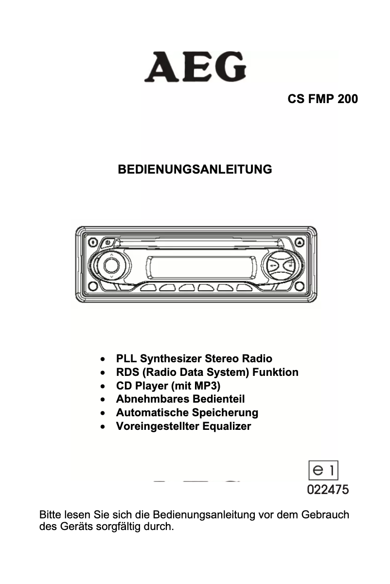 Page 1 de la notice Manuel utilisateur AEG CS FMP 200