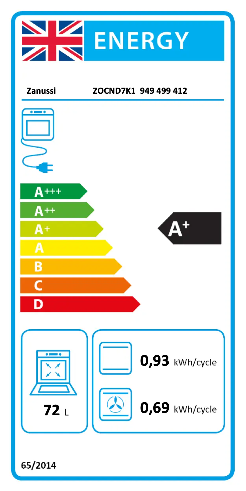 Page 1 de la notice Label énergétique Zanussi ZOCND7K1