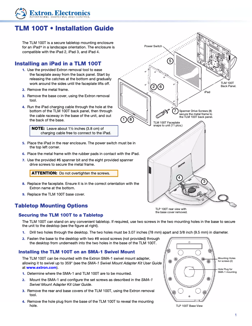 Page 1 de la notice Manuel utilisateur Extron TLM 100T