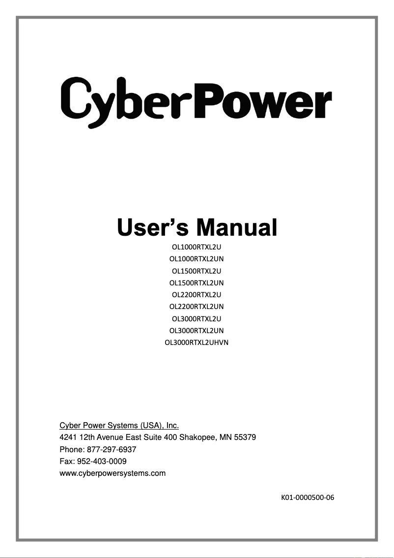 Página 1 del manual Información de garantía CyberPower Smart App Online OL3000RTXL2UN
