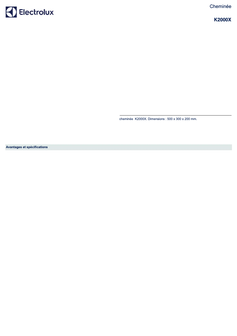 Page 1 de la notice Fiche technique Electrolux K2000X