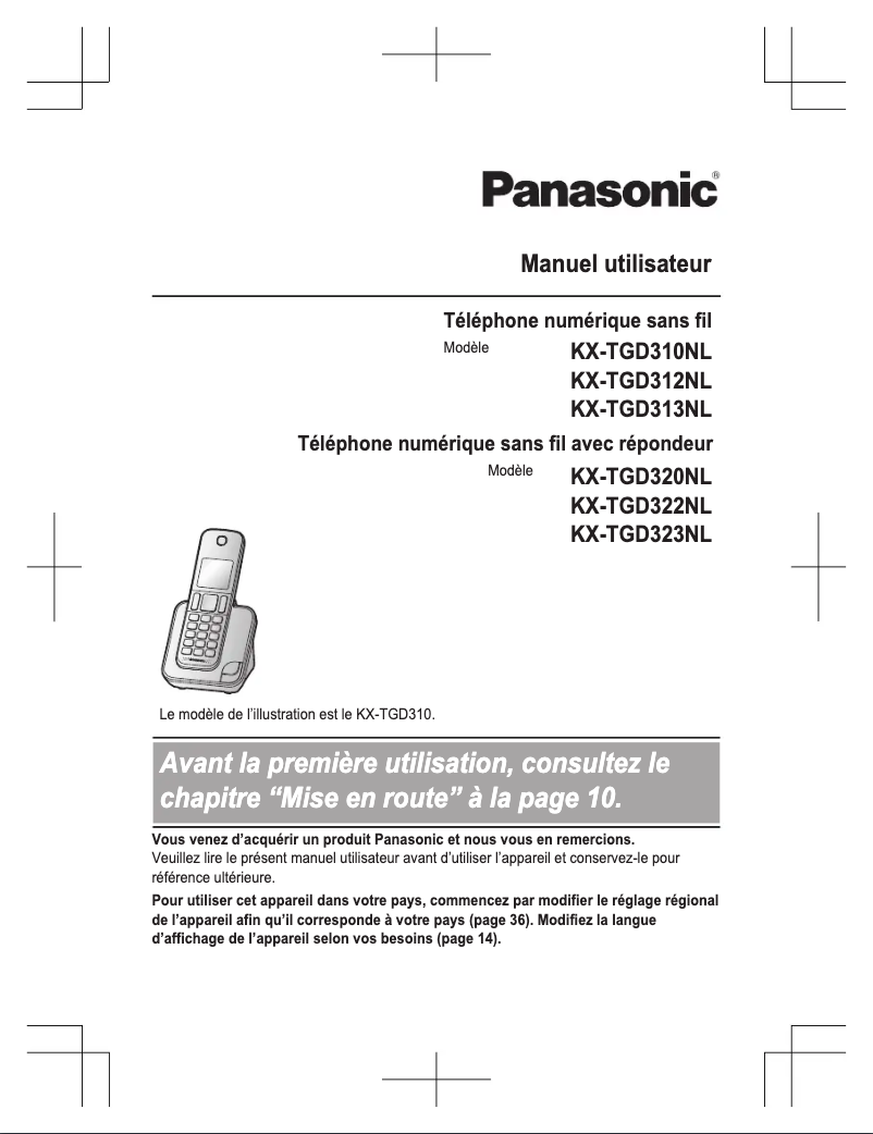 Page 1 de la notice Manuel utilisateur Panasonic KX-TGD322NL