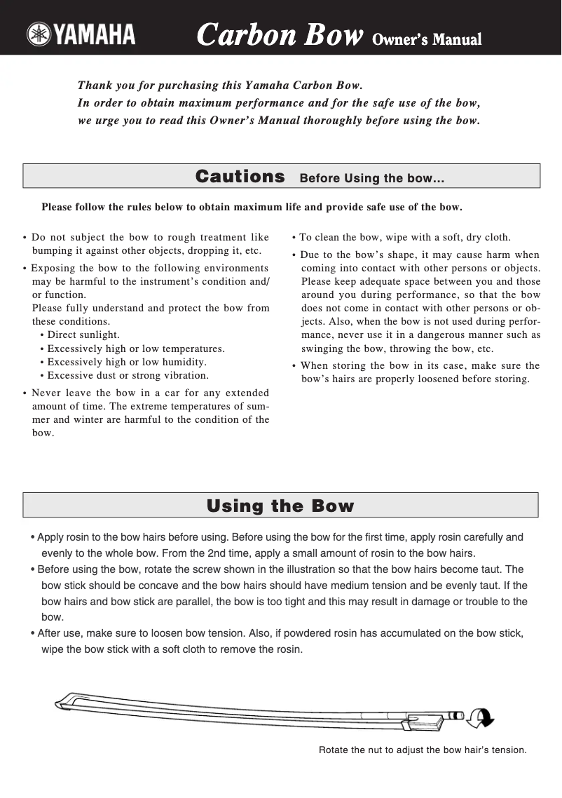 Page 1 de la notice Manuel utilisateur Yamaha Carbon Bow CBB301