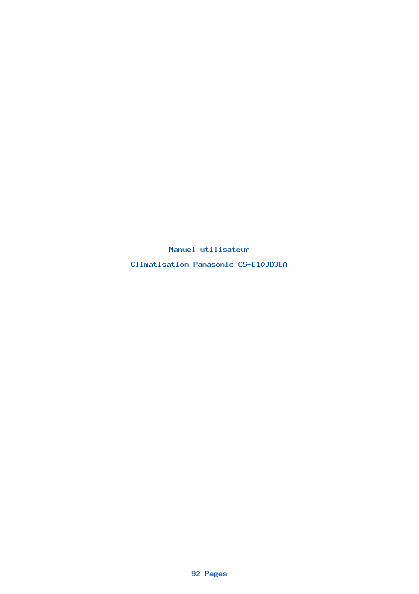 Page 1 de la notice Manuel utilisateur Panasonic CS-E10JD3EA