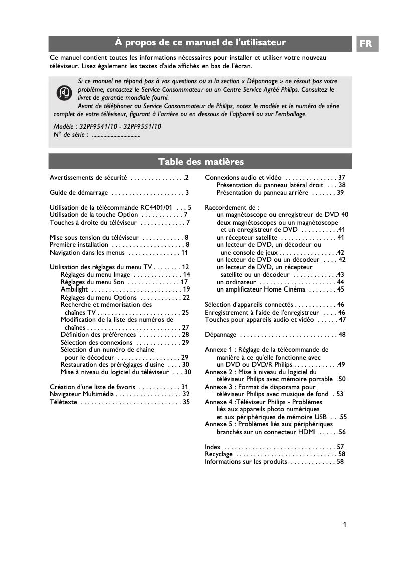 Page n°1 - Manuel utilisateur Philips Cineos 32PF9541
