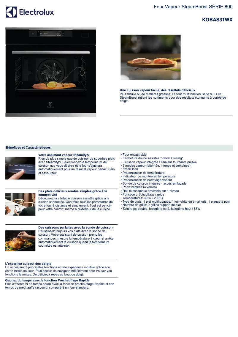 Página 1 del manual Ficha técnica Electrolux KOBAS31WX