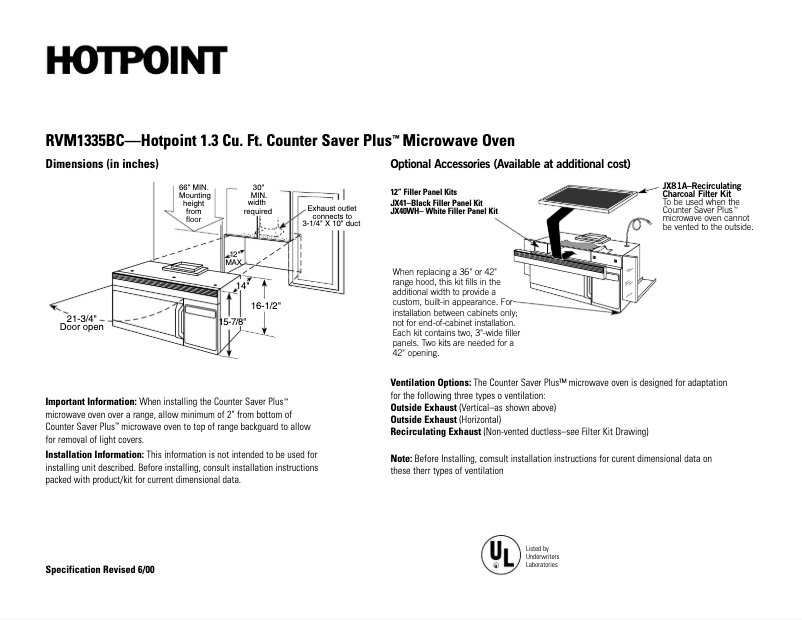 Page 1 de la notice Fiche technique Hotpoint CounterSaver Plus RVM1335BC