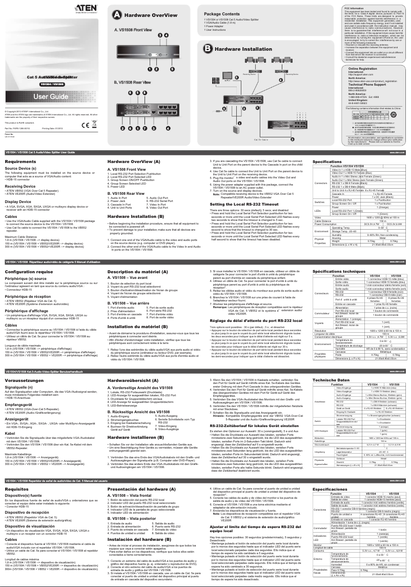Page 1 de la notice Manuel utilisateur ATen VS1508T