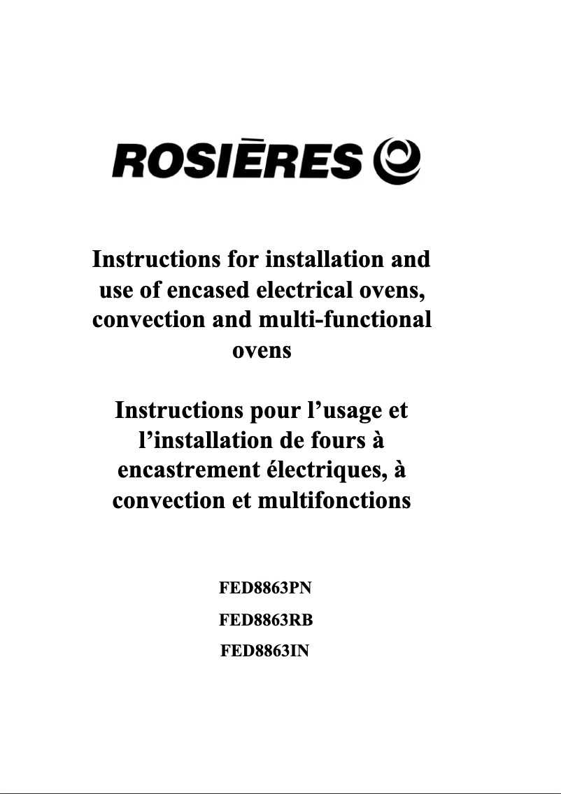 Page 1 de la notice Manuel utilisateur Rosieres FED 8863 IN