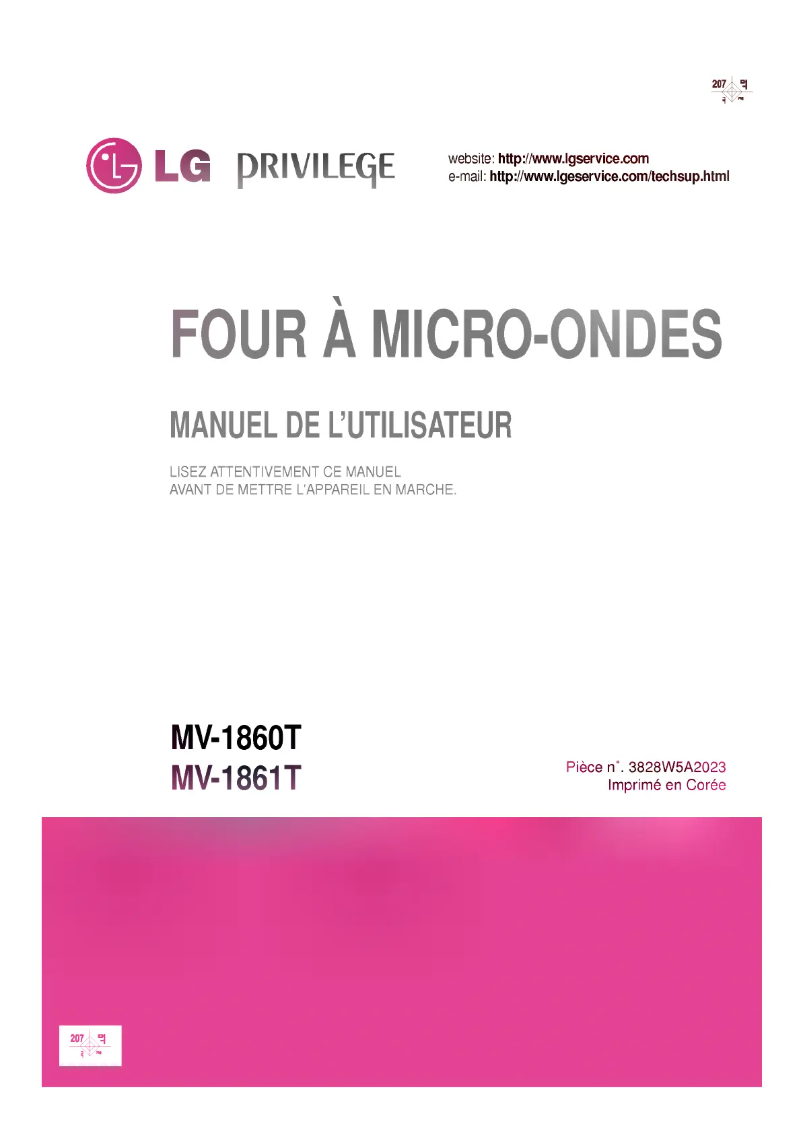 Page 1 de la notice Manuel utilisateur LG MV-1861T