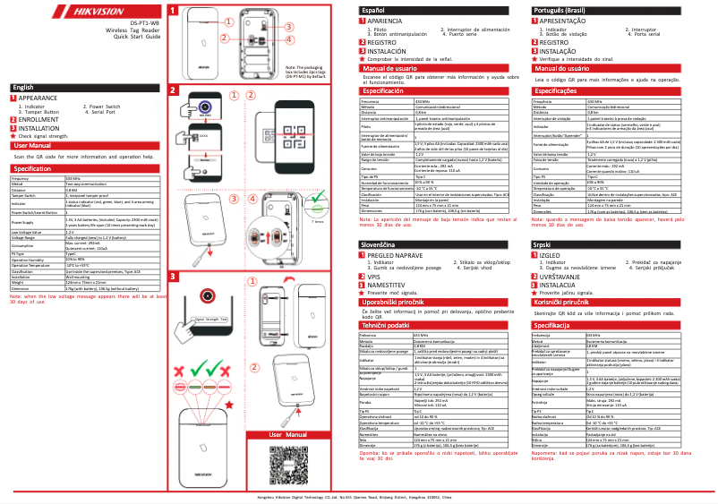 Página 1 del manual Guía de inicio rápido Hikvision DS-PT1-WB