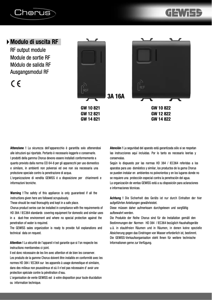 Page 1 de la notice Manuel utilisateur Gewiss GW12822