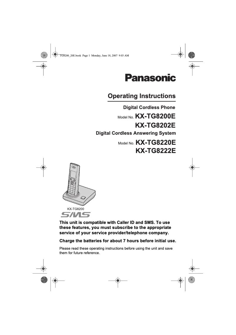 Imagen de la primera página del manual del dispositivo KX-TG8200