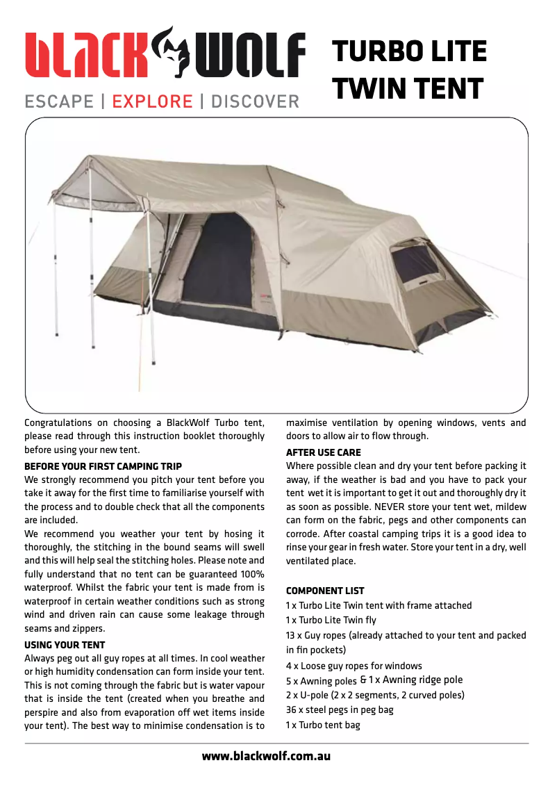 Page 1 de la notice Manuel utilisateur Black Wolf Turbo Lite Twin 270