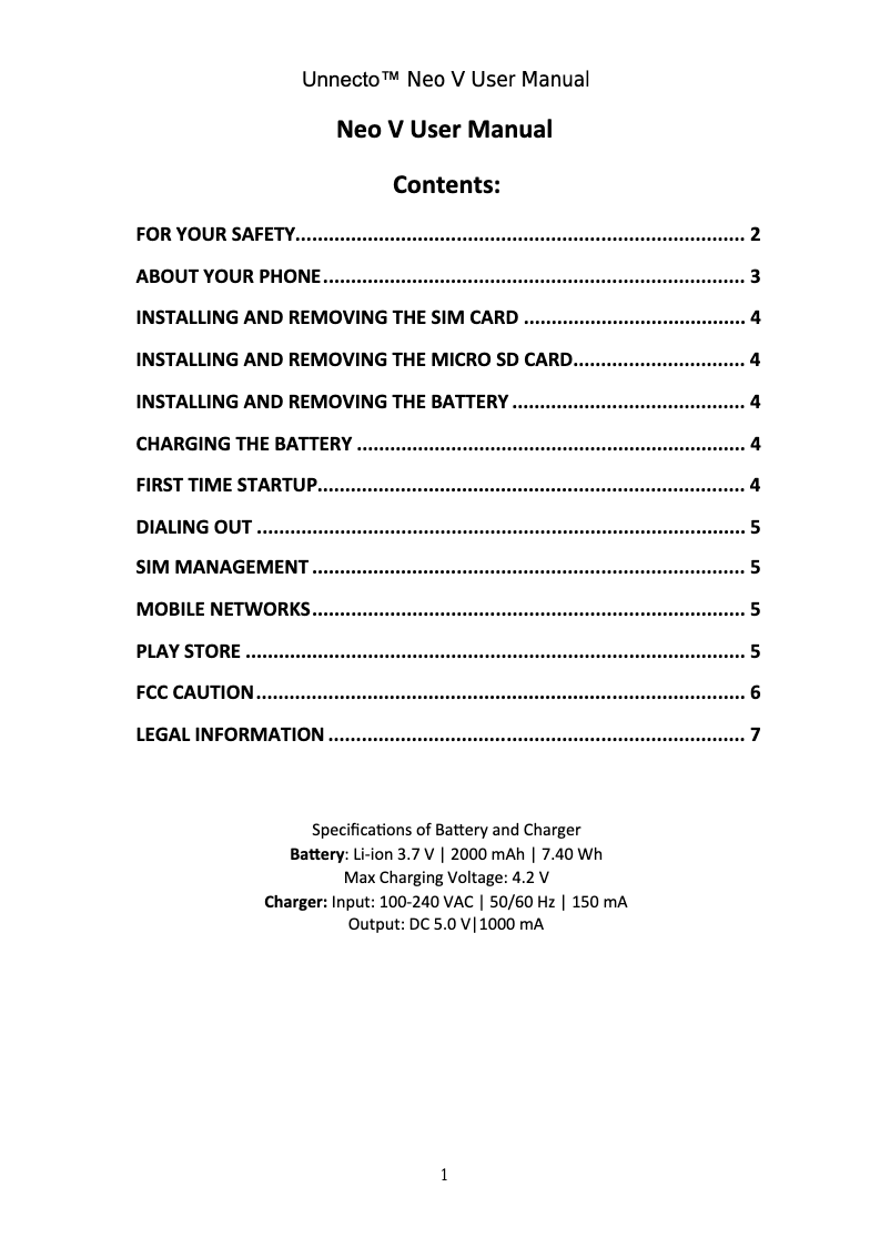 Page 1 de la notice Manuel utilisateur Unnecto Neo V