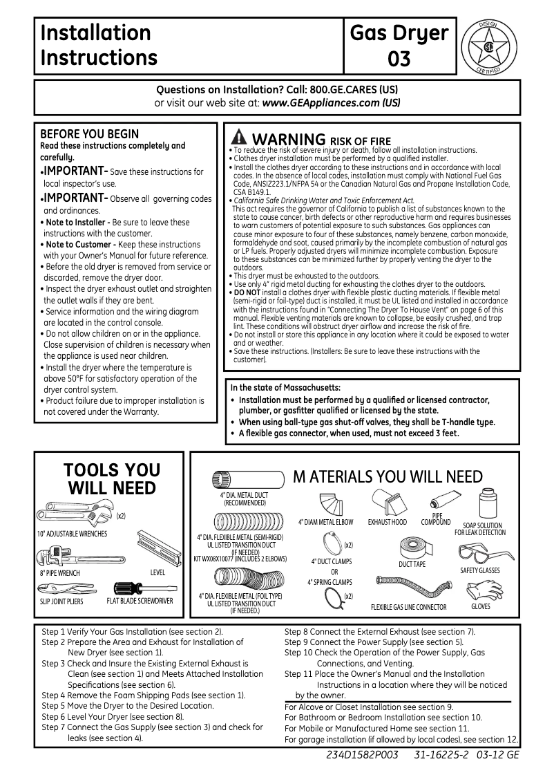 Página 1 del manual Guía de instalación GE GLDP280GDWS