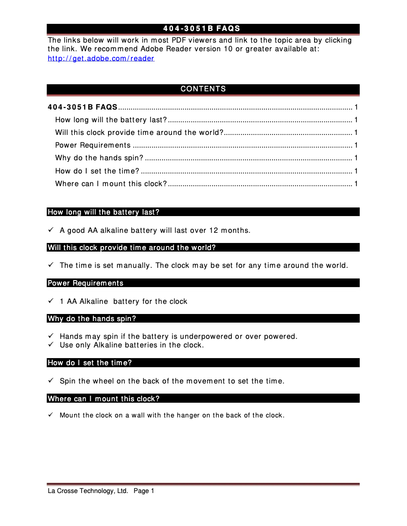 Página 1 del manual Preguntas frecuentes La Crosse Technology 404-3051B