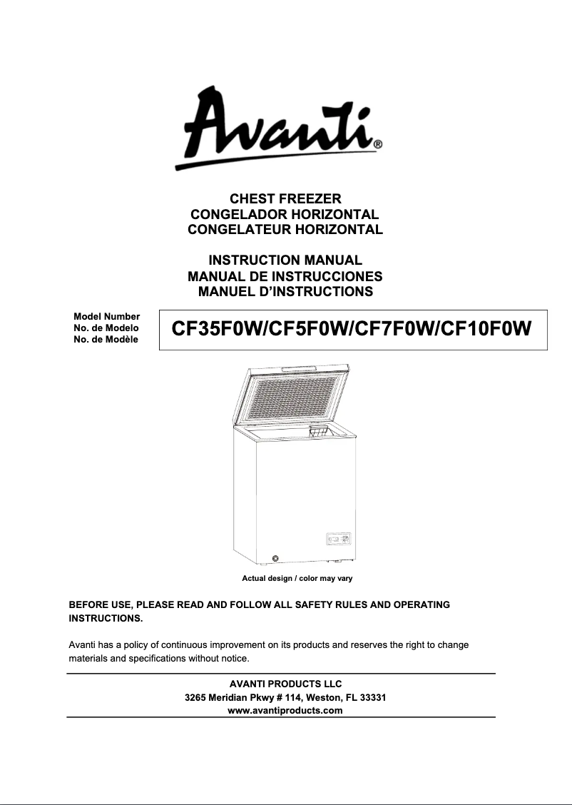 Page 1 de la notice Manuel utilisateur Avanti CF7F0W