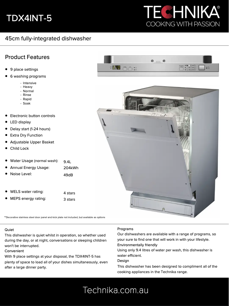 Page 1 de la notice Fiche technique Technika TDX4INT-5