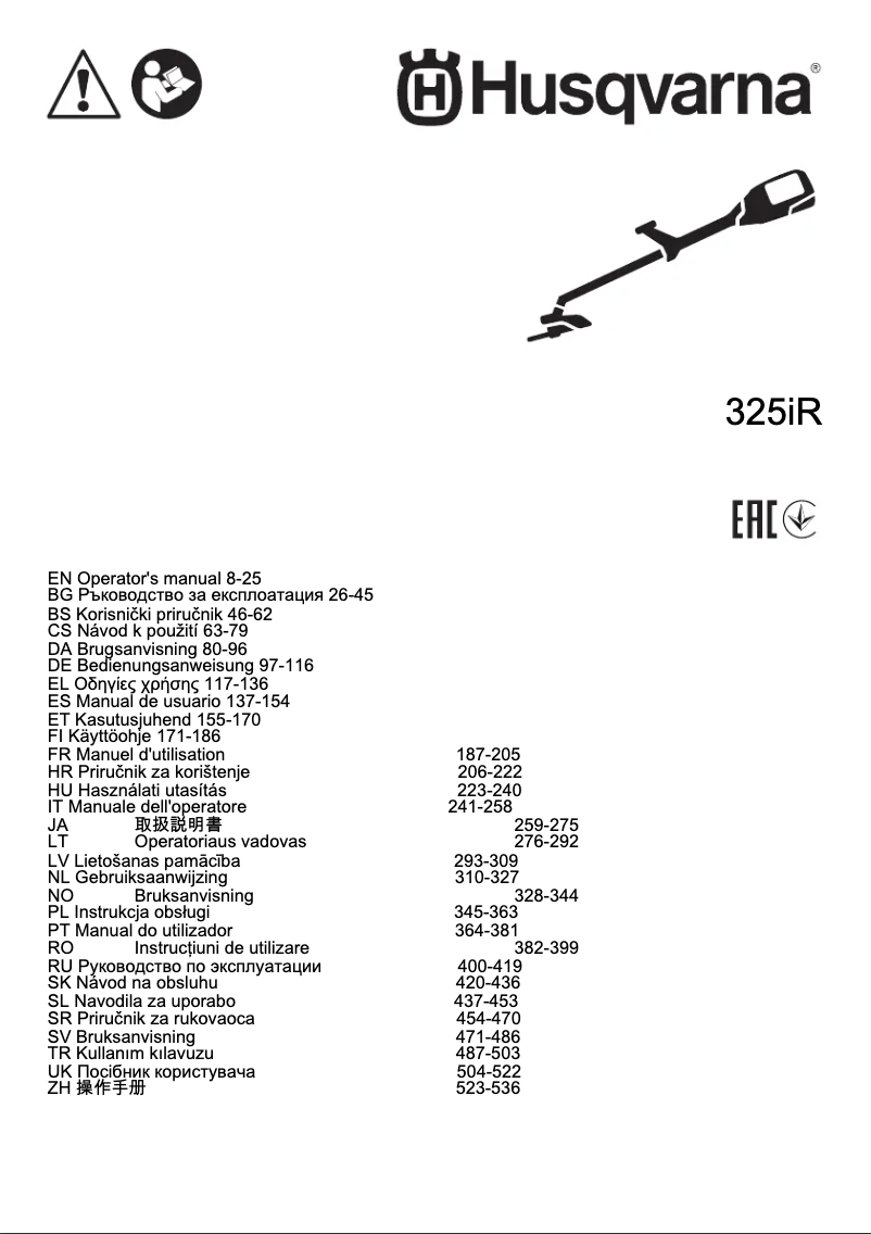 Page 1 de la notice Manuel utilisateur Husqvarna 325iR