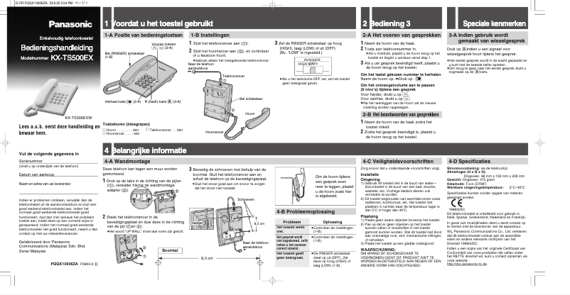 Imagen de la primera página del manual del dispositivo KX-TS500