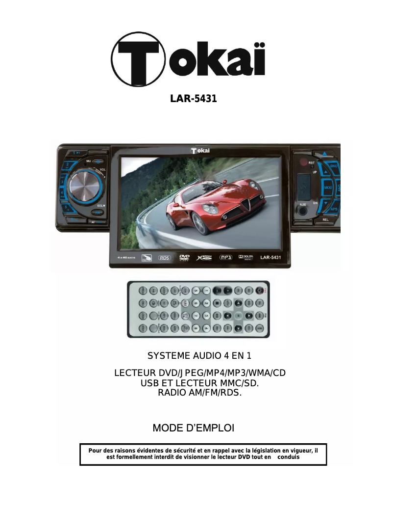 Page 1 de la notice Manuel utilisateur Tokaï LAR-5431