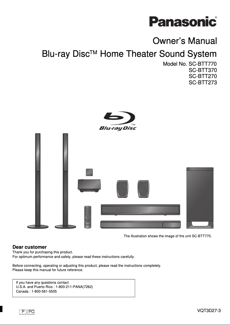 Page 1 de la notice Manuel utilisateur Panasonic SC-BTT273