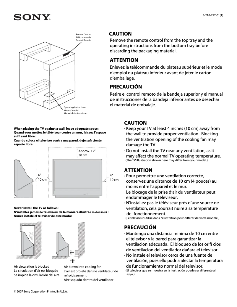 Page 1 de la notice Instructions de sécurité Sony KDF-37H1000
